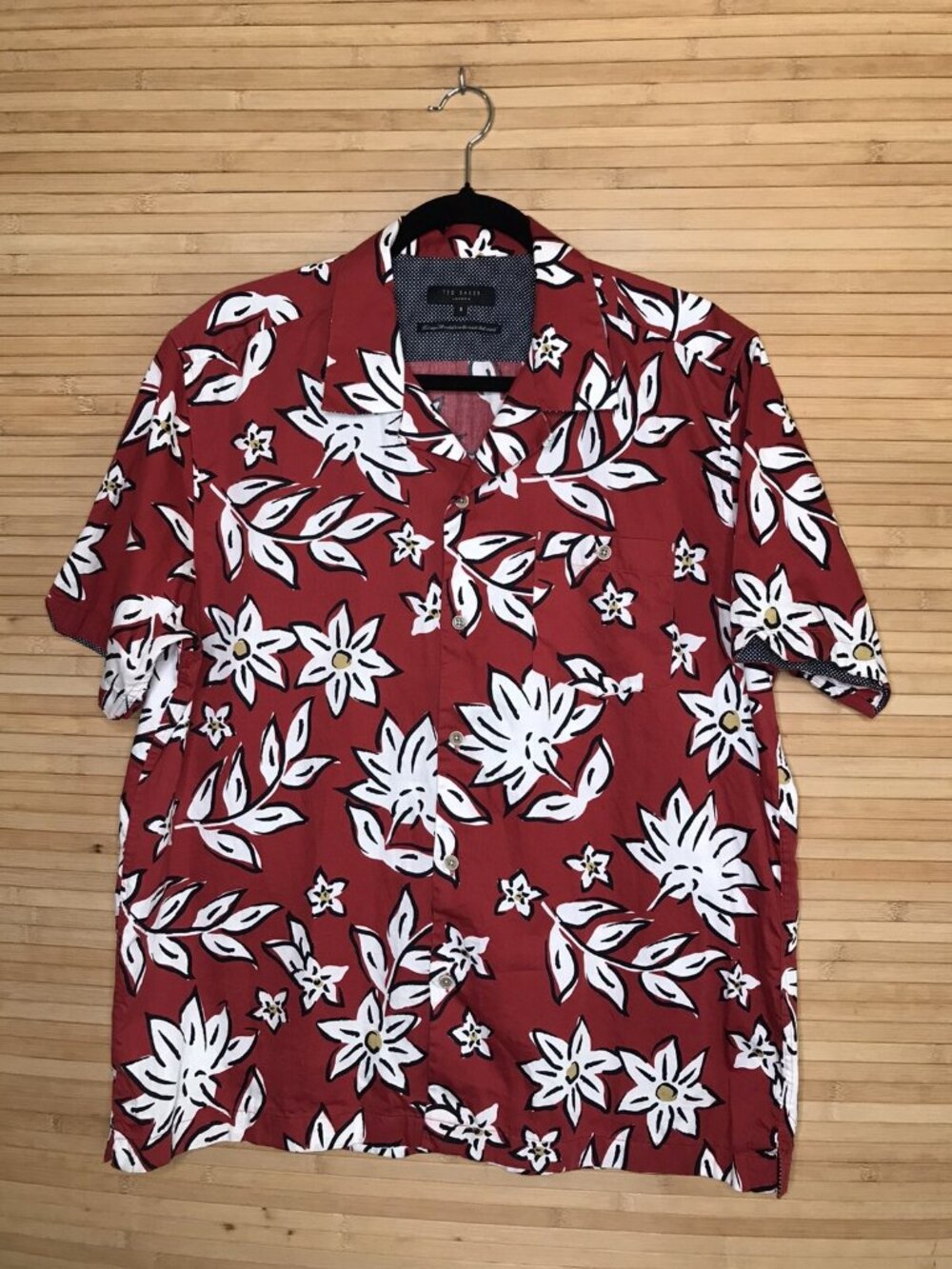Ted Baker London Men sz 5 Large Hawaiian Floral Red Polka Dot Shirt Party Beach - Picture 2 of 4